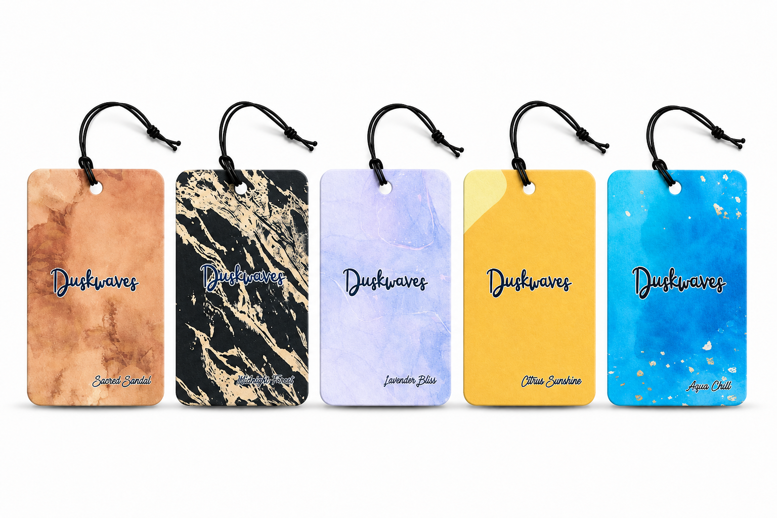 DuskWaves Premium Car Air Fresheners – Pack of 5 (Citrus, Aqua, Lavender, Black Ice & Sandal) - Image 5